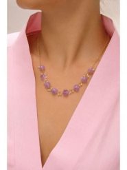 Pierres delicates Pozłacany naszyjnik z ametystami - dł. 45 cm rozmiar: onesize. Białe naszyjniki Pierres delicates, z materiału, z ametystem, pozłacane. Za 91.95 zł.