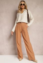 Brązowe Szerokie Spodnie Palazzo High Waist Neridana. Brązowe jeansy Renee, l, bez wzorów, z jeansu, eleganckie, z podwyższonym stanem. W wyprzedaży za 75.99 zł.