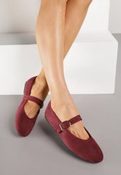Bordowe Balerinki w Stylu Mary Jane Urifiel. Czerwone baleriny Born2be, bez wzorów, z jeansu, eleganckie, bez obcasa, bez zapięcia. Za 59.99 zł.