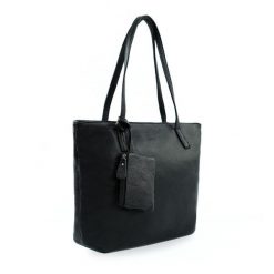 Torba damska skórzana shopper Solier FL34 Rillia czarna. Czarne torby na laptopa bez wzorów, z bawełny, na ramię. Za 166.99 zł.