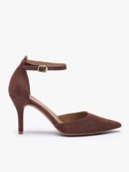 Ciemnobrązowe czółenka na szpilce. Brązowe czółenka Ryłko, bez wzorów, z gumy, eleganckie, bez obcasa, na obcasie, bez zapięcia. Za 399.99 zł.