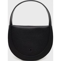 Trussardi torebka kolor czarny. Czarne listonoszki TRUSSARDI, bez wzorów, na ramię, bez dodatków. W wyprzedaży za 459.99 zł.