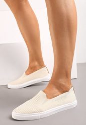 Beżowe Wsuwane Tenisówki Ozdobione Wstawką z Ekoskóry na Zapiętku Eliriaba. Brązowe buty sportowe lifestyle Renee, bez wzorów, ze skóry, sportowe, bez zapięcia. W wyprzedaży za 39.99 zł.