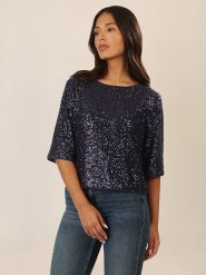 APART Bluzka w kolorze granatowym rozmiar: 34. Niebieskie bluzki Apart, bez wzorów, bez kołnierzyka, bez ramiączek. Za 195.99 zł.