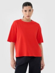 4F T-shirt regular z waflowej dzianiny damski - czerwony S. Czerwone t-shirty 4f, s, bez wzorów, z bawełny, klasyczne, bez kołnierzyka, bez ramiączek. W wyprzedaży za 39.99 zł.