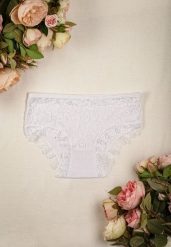 Białe Prążkowane Majtki Figi z Ażurową Koronką Liseta. Białe figi Renee, w ażurowe wzory, z jeansu. W wyprzedaży za 2.99 zł.