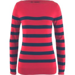 Sweter z dekoltem w łódkę, długi rękaw bonprix czerwono-ciemnoniebieski w paski. Czerwone swetry bonprix, w paski, z dzianiny, z długim rękawem. Za 74.99 zł.