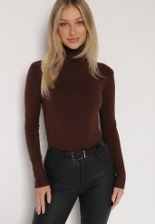 Brązowy Golf z Bawełną o Prostym Kroju Mevoresa. Brązowe swetry Born2be, bez wzorów, z bawełny, eleganckie, bez ramiączek. Za 49.99 zł.