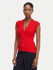 Tommy Hilfiger Kardigan Mid Gg Cable WW0WW50075 Czerwony Regular Fit. Czerwone swetry Tommy Hilfiger, s, bez wzorów, z bawełny, bez ramiączek. Za 529.99 zł.
