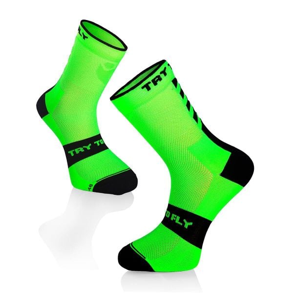 Skarpety rowerowe Skarpety rowerowe Fluo Green. Zielone skarpetki TRY TO FLY, bez wzorów, z elastanu. Za 58.29 zł.