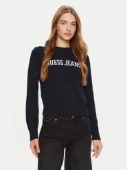 Guess Jeans Sweter W4BR10 Z3HM1 Niebieski Regular Fit. Niebieskie swetry Guess Jeans, xs, z aplikacjami, z bawełny, bez ramiączek. Za 219.99 zł.