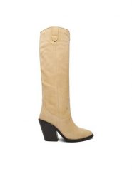 Badura Kowbojki EO-BRAYLE-01 Beżowy. Brązowe kozaki Badura, bez wzorów, ze skóry, bez obcasa, na słupku, bez zapięcia. Za 629.99 zł.