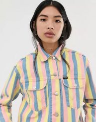 WRANGLER CUT OFF JACKET DAMSKA KURTKA JEANSOWA PASKI SUNNY STRIPES W417WN48K. Kurtki Wrangler, s, bez wzorów, z jeansu, bez kaptura. Za 199.99 zł.