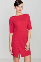 Czerwona Elegancka Sukienka z Asymetrycznym Rozporkiem. Czerwone sukienki Katrus, l, bez wzorów, z materiału, eleganckie, z asymetrycznym kołnierzem, bez ramiączek, asymetryczne. Za 239.00 zł.