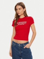 Tommy Jeans T-Shirt Essential DW0DW19447 Czerwony Slim Fit. Czerwone t-shirty Tommy Jeans, l, bez wzorów, z bawełny, bez kołnierzyka, bez ramiączek. Za 89.99 zł.