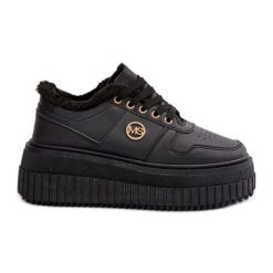 Sneakersy Buty Sportowe Damskie Ocieplane Na Masywnej Podeszwie Czarne Verissha. Czarne buty treningowe bez wzorów, ze skóry, bez zapięcia. Za 205.59 zł.