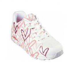 Buty do chodzenia damskie Skechers Uno Spread The Love. Białe buty treningowe Skechers, bez wzorów, z materiału, bez zapięcia, trekkingowe, skechers sport. Za 415.00 zł.