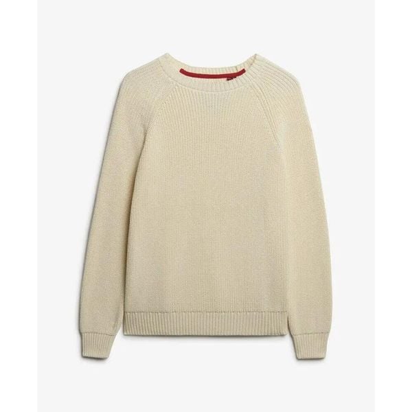 Sweter z prążkowanego dzianiny dla kobiet Superdry. Białe swetry Superdry, uniwersalny, z aplikacjami, z dzianiny, eleganckie, bez ramiączek. Za 245.70 zł.