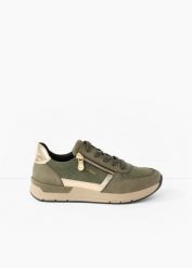 Komfortowe sneakersy marki Rieker z wyściełaną wkładką. Zielone buty sportowe lifestyle bonprix, bez wzorów, sportowe, bez zapięcia. Za 289.99 zł.