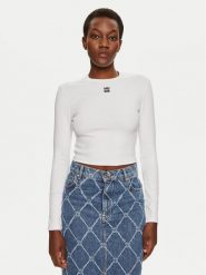 Hugo Bluzka Dafilomena_3 50518378 Biały Slim Fit. Białe bluzki Hugo, xxl, bez wzorów, z bawełny, bez kołnierzyka, bez ramiączek. Za 299.99 zł.