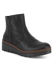 Rieker Botki X9165-00 Czarny. Czarne botki Rieker, bez wzorów, bez obcasa, na koturnie, bez zapięcia. Za 263.00 zł.
