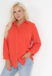 Pomarańczowa Koszula z Podpinanymi Rękawami Jalema. Brązowe koszule Born2be, xl, bez wzorów, bez kołnierzyka, bez ramiączek. Za 34.99 zł.