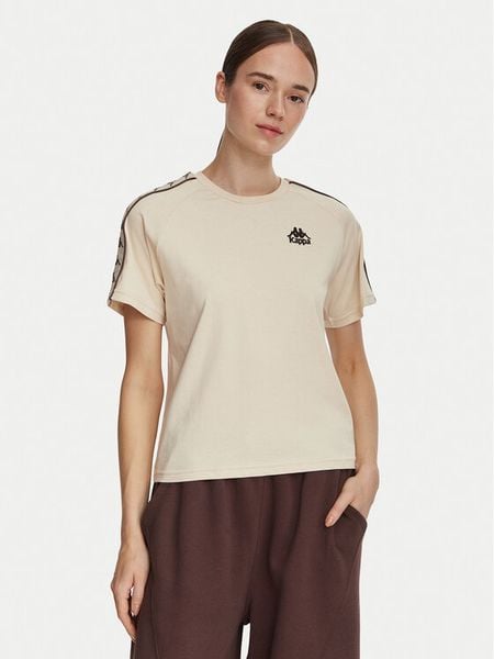 Kappa T-Shirt 371U6WW Beżowy Regular Fit. Brązowe t-shirty Kappa, m, bez wzorów, z bawełny, bez kołnierzyka, bez ramiączek. Za 69.99 zł.