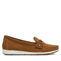 Mokasyny Marco Tozzi. Brązowe mokasyny Marco Tozzi, bez wzorów. Za 269.99 zł.