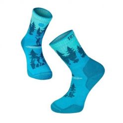 Skarpety trekkingowe z wełny merynosów z turkusowymi wspinaczkami. Niebieskie skarpetki TRY TO FLY, bez wzorów, z wełny. W wyprzedaży za 83.57 zł.