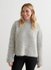 Damski sweter z mieszanki alpaki, luźny Alpaca Knit Sweater szary melanż. Szare swetry AIM'N, l, bez wzorów, z elastanu, bez ramiączek. Za 550.00 zł.