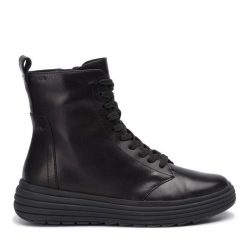 Botki Geox. Czarne botki Geox, bez wzorów, bez obcasa, na płaskiej podeszwie, bez zapięcia. Za 349.99 zł.