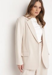 Beżowa Marynarka Jednorzędowa z Usztywnionymi Ramionami Prysilda. Brązowe marynarki i żakiety Born2be, l, bez wzorów, eleganckie, bez ramiączek. W wyprzedaży za 169.99 zł.