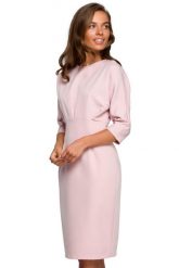 Sukienka elegancka ołówkowa z kimonowymi rękawami taliowana różowa. Czerwone sukienki Stylove, do pracy, s, bez wzorów, biznesowe, bez kołnierzyka, bez ramiączek, ołówkowe. Za 239.00 zł.
