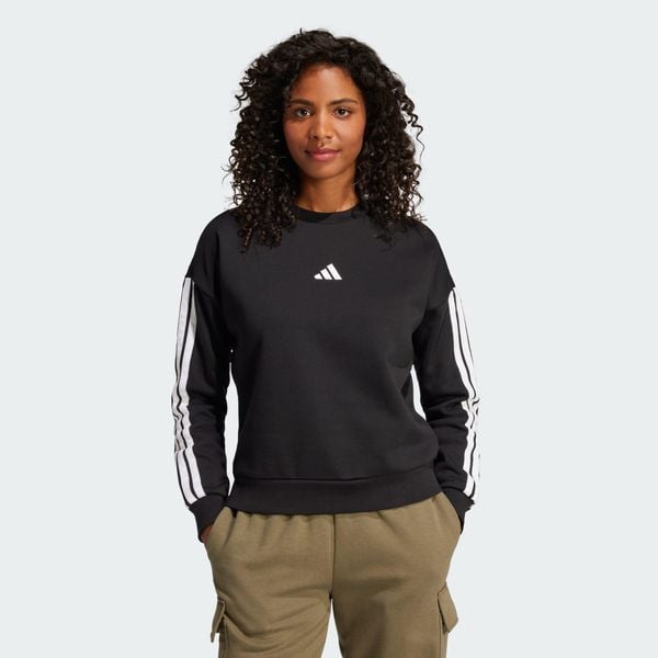 Bluza Essentials 3-Stripes Fleece. Białe bluzy bez kaptura adidas, l, bez wzorów, z bawełny, bez kaptura, na fitness i siłownię. Za 219.00 zł.