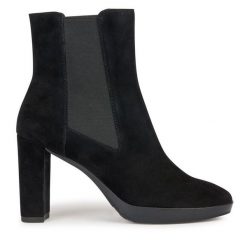 Botki Geox. Czarne botki Geox, bez wzorów, bez obcasa, na słupku, bez zapięcia. Za 379.99 zł.