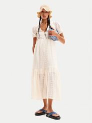 Desigual Sukienka letnia Ottawa 24SWVW05 Biały Regular Fit. Białe sukienki Desigual, xs, bez wzorów, z bawełny, bez kołnierzyka, bez ramiączek. Za 419.99 zł.