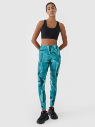 4F Legginsy treningowe z wysokim stanem damskie - turkusowe L. Niebieskie legginsy 4f, bez wzorów, z dzianiny, sportowe. W wyprzedaży za 129.99 zł.