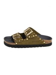Billowy Skórzane klapki w kolorze khaki rozmiar: 42. Brązowe klapki Billowy, bez wzorów, klasyczne, z otwartym noskiem, bez obcasa, bez zapięcia. Za 139.95 zł.