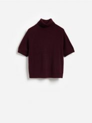 Golf z wełną i domieszką kaszmiru - bordowy. Czerwone swetry Reserved, l, bez wzorów, z dzianiny, bez ramiączek. Za 159.99 zł.