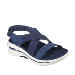 Sandały SKECHERS ARCH FIT Niebieski. Niebieskie sandały Skechers, bez wzorów, z tkaniny, sportowe, bez obcasa, bez zapięcia. Za 274.99 zł.