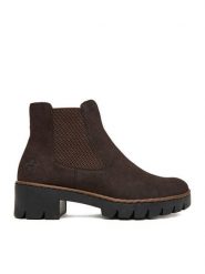Rieker Botki CEO-X5772-25 Brązowy ciemny. Brązowe botki Rieker, bez wzorów, z materiału, bez obcasa, na płaskiej podeszwie, bez zapięcia. Za 349.99 zł.