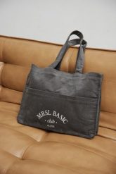 Torba typu shopper bag wykonana ze sztruksu w kolorze GREY - MRSL BASIC CLUB-UNI. Szare shopper bag Marsala, bez wzorów, z bawełny, eleganckie, bez dodatków. Za 219.90 zł.