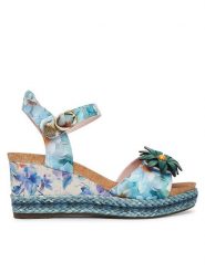 Laura Vita Sandały Facyo 75 Niebieski. Niebieskie sandały LAURA VITA, bez wzorów, ze skóry, bez obcasa, na koturnie, bez zapięcia. Za 439.99 zł.