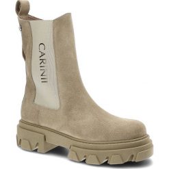 Beżowe Botki Carinii Modne Skórzane Sztyblety. Brązowe botki Carinii, bez wzorów, bez obcasa, bez zapięcia. Za 479.00 zł.