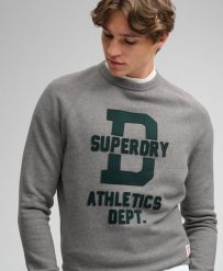 Superdry Bluza Athletic Felt Applique z okrągłym dekoltem ciemny vintage szary. Szare bluzy Superdry, l, bez wzorów, z bawełny, bez kaptura. Za 345.10 zł.