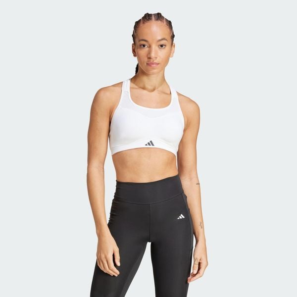 Biustonosz treningowy TLRD Impact o mocnym wsparciu. Białe biustonosze sportowe adidas, bez wzorów, z materiału, na fitness i siłownię, climacool (adidas). Za 259.00 zł.