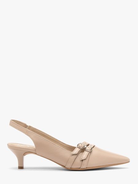 Beżowe czółenka slingback z ozdobnymi paskami. Brązowe czółenka Ryłko, bez wzorów, z gumy, bez obcasa, na obcasie, bez zapięcia. Za 399.99 zł.