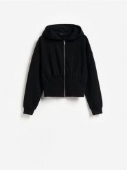 Rozpinana bluza z kapturem - czarny. Czarne bluzy Reserved, l, bez wzorów, z bawełny, bez ramiączek, z kapturem. Za 129.99 zł.