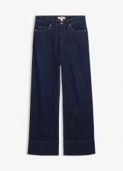 Dżinsy wide leg, mid waist, z bawełny organicznej. Niebieskie jeansy bonprix, bez wzorów, z bawełny. Za 169.99 zł.