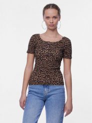 Pieces T-Shirt Kitte 17148392 Brązowy Slim Fit. Brązowe t-shirty Pieces, xs, bez wzorów, z bawełny, bez kołnierzyka, bez ramiączek. Za 89.99 zł.